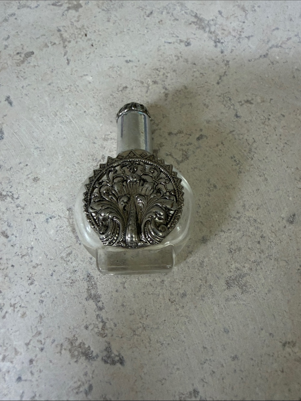 EUC Silver and Pearl Mini Glass Perfume Bottle Travel Size
